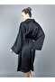Dressing Gown Kimono Black Satin - 2