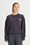 Relaxed Fit Wide Cut Crew Neck 100% Cotton Black Sweatshirt - 5