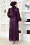 Plum Glitter Evening Dress - MSL6568 - 5