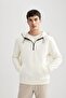 Modern Fit Hooded Half Zipper Kangaroo Pocket Basic Plain Sweatshirt A7820Ax23Au