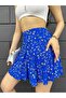 Women's Blue Floral Patterned Summer Shorts Skirt - 2