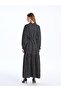Black Printed Stand Collar Patterned Long Sleeve Women's Dress - 5