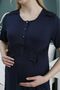 2384 Women's Maternity Pajamas Set - Three-Piece Dressing Gowns, Short Sleeves, Navy Blue - 2