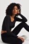 Women's Black Scuba Fabric Cuffed Sports Top - 4