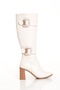 Women's Beige Round-Toe Boots with Buckle Detail - 5