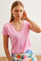 Women's Candy Pink Collar Lace Loose Viscose Blouse Blz- 19000873 - 6
