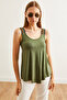 Women's Khaki Ethnic Strappy Asymmetrical Knitted Viscose Blouse Blz-19002703 - 5