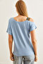 Women's Baby Blue One Shoulder Ethnic Garnished Blouse Blz- 19000194 - 2