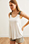 Women's Ecru Ethnic Strappy Asymmetrical Knitted Viscose Blouse Blz-19002703 - 5