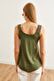 Women's Khaki Ethnic Strappy Asymmetrical Knitted Viscose Blouse Blz-19002703 - 6
