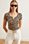 Women's Leopard Beige Zippered Camisole Blouse Blz- 19000112 - 4