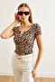 Women's Leopard Beige Zippered Camisole Blouse Blz- 19000112 - 6