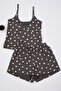 Antrasit %100 Pamuklu Kalpli Dantelli İp Askılı Şortlu Örme Pijama Takımı THMSS24PT00106