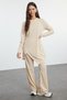 Cream Asymmetric Cut Summer Sweat-Free Travel Suit Knitted Bottom-Top Suit Tctaw25Us00062
