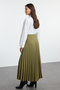 Khaki Pleated Woven Skirt Tctss24Ee00010 - 8