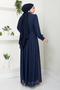 Navy Blue Sequin Chiffon Evening Dress - YGS4020 - 6
