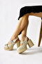 Marise Beige Oval Toe Platform Double Belt Accessory Women's Casual Shoes - 4