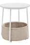 VASAGLE Modern Round Side Table with Fabric Basket, Easy Assembly, Sturdy, White and Beige