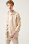 Men's Beige Plain Three Pocket Linen Jacket Shirt A21y6030 - 5