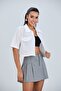 Women's White Crop Terikoton Fabric Buttoned Covered Shirt - 2