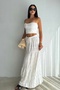 Women's White Elastic Waist Slit Long Skirt - 6