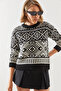 Women's Black Ecru Jacquard Sweater 20246194 - 2