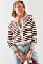 Women's Ecru Burgundy Striped Sweater 20247506 - 4