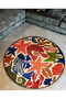 Mira Round Multicolored Starfish Fish Patterned Woven Base Modern Decorative Carpet 5652 - 3