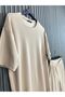 Men's Cream Corduroy Comfortable Loose Fit Loose T-Shirt Shorts Set - 2