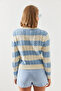 Women's Ecru Baby Blue Striped Crew Neck Sweater 20247503 - 2