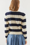 Women's Ecru Navy Blue Striped Crew Neck Sweater 20247503 - 2