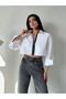White Zipper Crop Shirt with Black Detail - 2