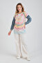 Hatunatila Denim Detailed Patterned Long Sweater Cardigan - 1180-14 - 2
