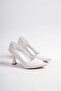 White Leather Heel-Headed Women's Shoes Lf100 - 4