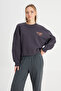 Relaxed Fit Wide Cut Crew Neck 100% Cotton Black Sweatshirt - 3