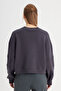 Relaxed Fit Wide Cut Crew Neck 100% Cotton Black Sweatshirt - 6