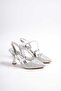 Silver Glitter Heeled Women's Shoes Lf155 - 3