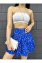 Women's Blue Floral Patterned Summer Shorts Skirt - 4