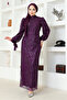Plum Glitter Evening Dress - MSL6568