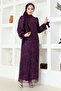 Plum Glitter Evening Dress - MSL6568 - 3