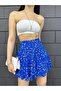 Women's Blue Floral Patterned Summer Shorts Skirt