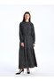 Black Printed Stand Collar Patterned Long Sleeve Women's Dress - 2