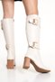 Women's Beige Round-Toe Boots with Buckle Detail - 2