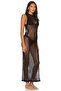 Women's Crew Neck Rope Strap Sleeveless Slit Mesh Back Low-cut Long Black Beach Dress - 2