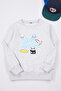 Gray Melange Girl's Patterned Crew Neck Slogan Knitted Sweatshirt Tkdaw25Sw00041 - 3