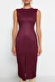 Mor Bodycone/Vücudu Saran Midi Dokuma Süet Elbise TWOAW24EL00321 - 2