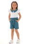 Baby Collar Ruffle Sleeve Checkered Waist Belted Sleeve Frilly Saxe Color Girl's Sorted Set