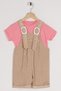 Crew Neck Short Sleeve Sorted Belt Detailed Beige Color Girl's Sorted Slippers - 3