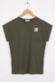 Crew Neck Short Sleeve Pocket Detailed Silvery Cat Printed Khaki Color Girls' T-Shirt