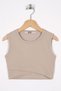 Crew Neck Zero Sleeve Cross Waist Detailed Beige Color Girl's T-Shirt